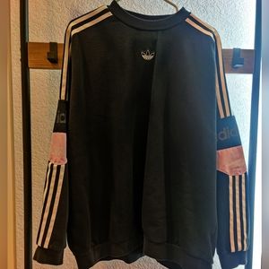 Adidas Crew Neck With Purple Band And Three Stripes On Sleeve